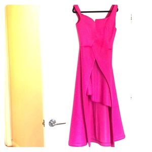 Pink high low dress M structured off one shoulder